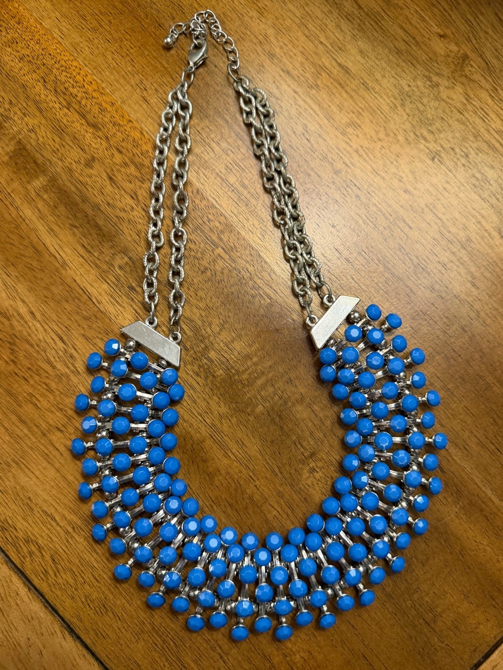 Vintage Egyptian Revival Silver Tone Blue Stone Bib Adjustable Necklace